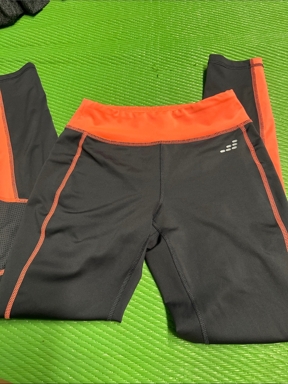 bcg Black Leggings with Bright Orange Waistband and Side Trim